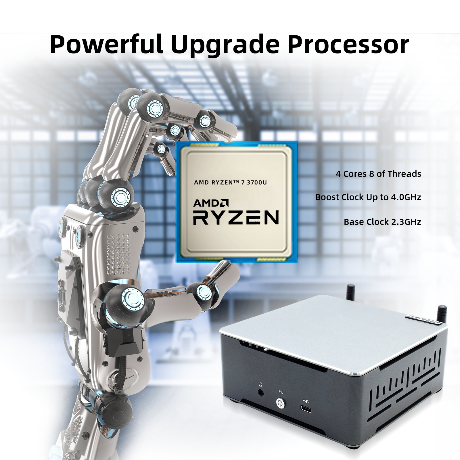 ӿ ǻ AMD Ryzen 7 3700u Mini PC Radeon RX Vega 10 Graphic Win11 Linux HDMI DP Dual display Type-C NVME SSD BT WiFi